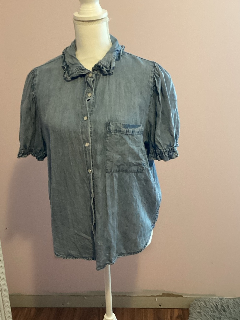 Jane and Delancey Light Blue Button-Down Puff Sleeve Shirt
